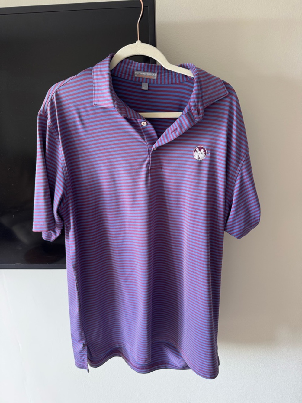 Peter Millar Purple and Blue Striped concession logo Polo